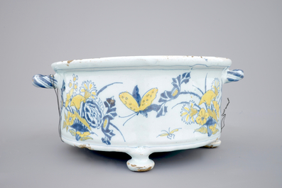 A Dutch Delft spice box with birds among foliage, 17th C.