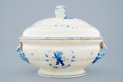 A blue and white tureen and cover, Andenne, 19th C.