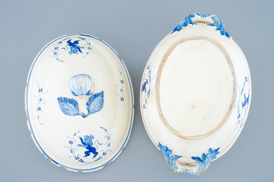 A blue and white tureen and cover, Andenne, 19th C.