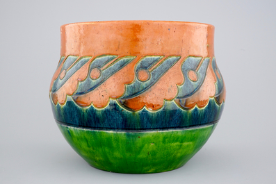An art nouveau jardiniere, Flemish pottery, early 20th C.