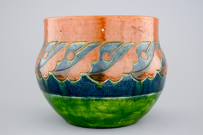 An art nouveau jardiniere, Flemish pottery, early 20th C.