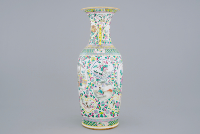 A tall Chinese famille rose vase, 19th C.