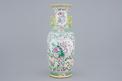 A tall Chinese famille rose vase, 19th C.