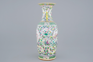 A tall Chinese famille rose vase, 19th C.