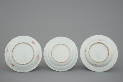 A set of 3 fine Chinese plates, Kangxi, Yongzheng and Qianlong, 18th C.