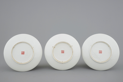 A set of three Chinese Republic famille rose plates, 20th C.