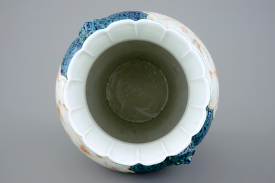 A Chinese robin's egg and faux marbre vase, Qianlong mark, 20th C.