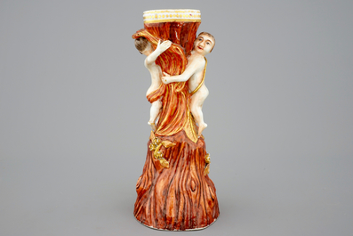 A Chinese export porcelain faux bois fruit bowl stand, Qianlong, 18th C.