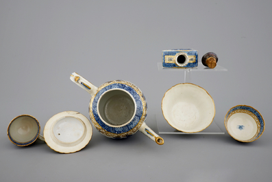 A Chinese blue, white and gilt part tea service with landscapes, Qianlong, 18th C.