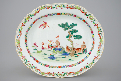 A Chinese famille rose export tureen and cover on stand, Qianlong, 18th C.