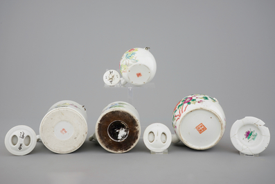 Four Chinese famille rose teapots, 19/20th C
