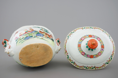 A Chinese famille rose export tureen and cover on stand, Qianlong, 18th C.