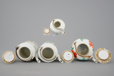 Four Chinese famille rose teapots, 19/20th C