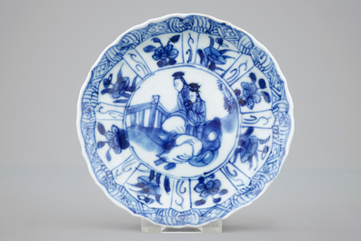 Een set van zes Chinese blauw-witte kopjes en schoteltjes, Kangxi