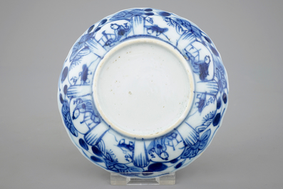 Een set van zes Chinese blauw-witte kopjes en schoteltjes, Kangxi