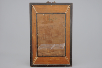 A Chinese famille rose plaque in wooden frame, 19/20th C.