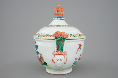 A Chinese famille rose export tureen and cover on stand, Qianlong, 18th C.