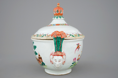 A Chinese famille rose export tureen and cover on stand, Qianlong, 18th C.