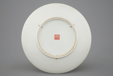 Five Chinese famille rose vases and a dish, Republic, 20th C.