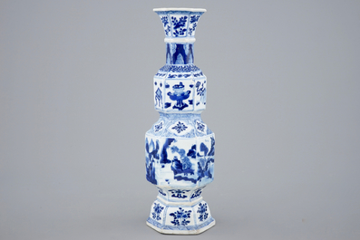 A Chinese blue and white hexagonal vase, Kangxi