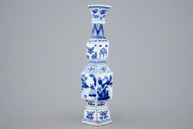 A Chinese blue and white hexagonal vase, Kangxi