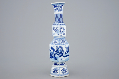 A Chinese blue and white hexagonal vase, Kangxi