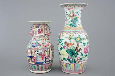 Two Chinese famille rose vases, 19th C.