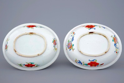 A rare pair of Chinese export porcelain "Pompadour" oval bowls, ca. 1745