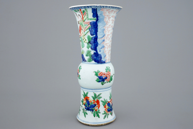A Chinese wucai gu beaker vase, Shunzhi, ca. 1660