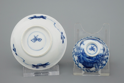 A set of eight Chinese blue and white miniature cups and saucers, Kangxi