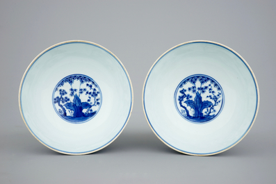 A pair of Chinese blue and white "Boys" bowls, Kangxi