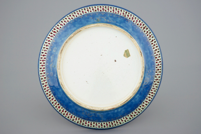A large Chinese famille rose pierced rim dish, Qianlong