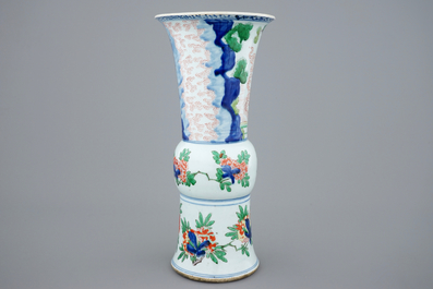 A Chinese wucai gu beaker vase, Shunzhi, ca. 1660