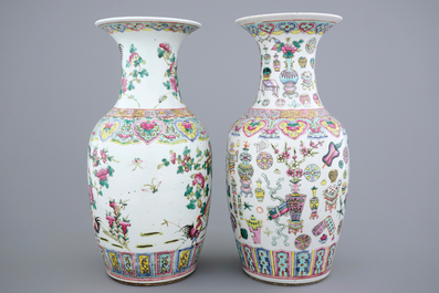 Twee Chinese famille rose vazen, 19e eeuw