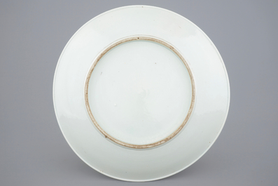 A large Chinese famille verte dish with a court scene, 20th C.
