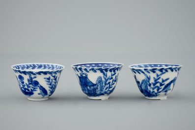 A set of eight Chinese blue and white miniature cups and saucers, Kangxi