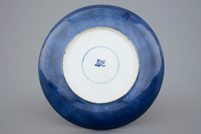 A Chinese famille verte on powder blue ground dish, Kangxi