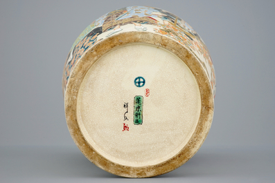 A tall figurative Japanese Satsuma vase, Meiji, 19th C.