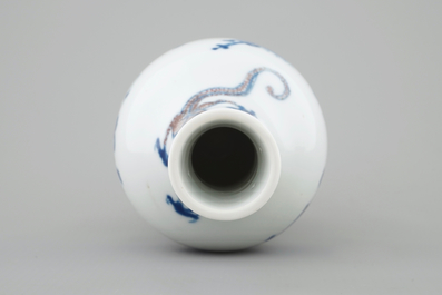 A Chinese blue and white and underglaze red vase with a dragon, Kangxi