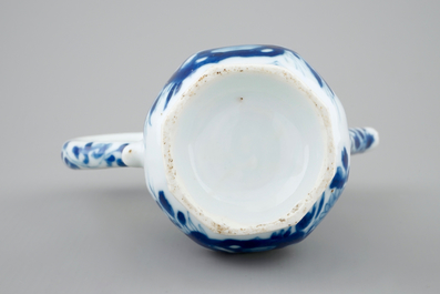 A small Chinese blue and white jug with a naked European, Kangxi