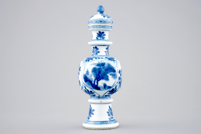 A rare Chinese blue and white vase and cover, Kangxi