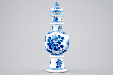 A rare Chinese blue and white vase and cover, Kangxi