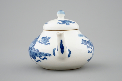 A blue and white Chinese soft paste porcelain miniature teapot, Kangxi