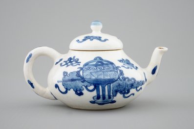A blue and white Chinese soft paste porcelain miniature teapot, Kangxi