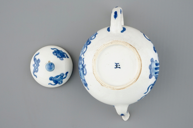 A blue and white Chinese soft paste porcelain miniature teapot, Kangxi