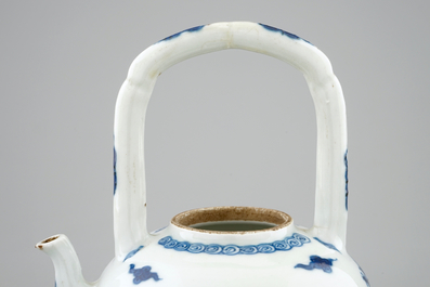 A Chinese blue and white high-handled dragons teapot, Kangxi