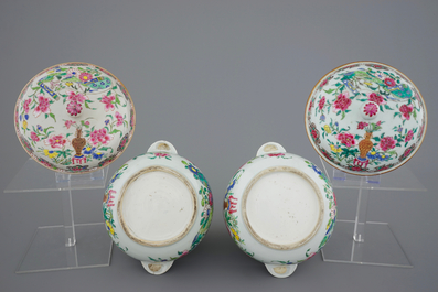 Twee paar Chinese famille rose dekselterrines, Qianlong, 18e eeuw