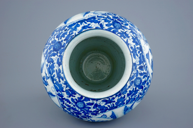 A large Chinese blue and white baluster jar with figurative panels, Ming Dynasty