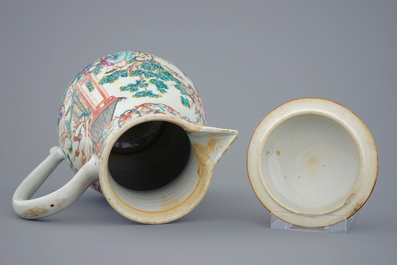 A large Chinese famille rose mandarin jug and cover, Qianlong, 18th C.