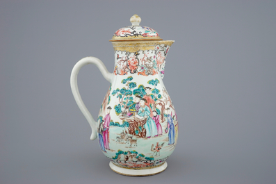 A large Chinese famille rose mandarin jug and cover, Qianlong, 18th C.